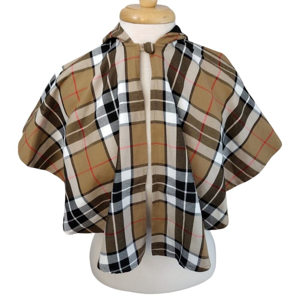 O'Neil of Dublin Made in Ireland Plaid Hooded Short Cape Overpiece Women's XS